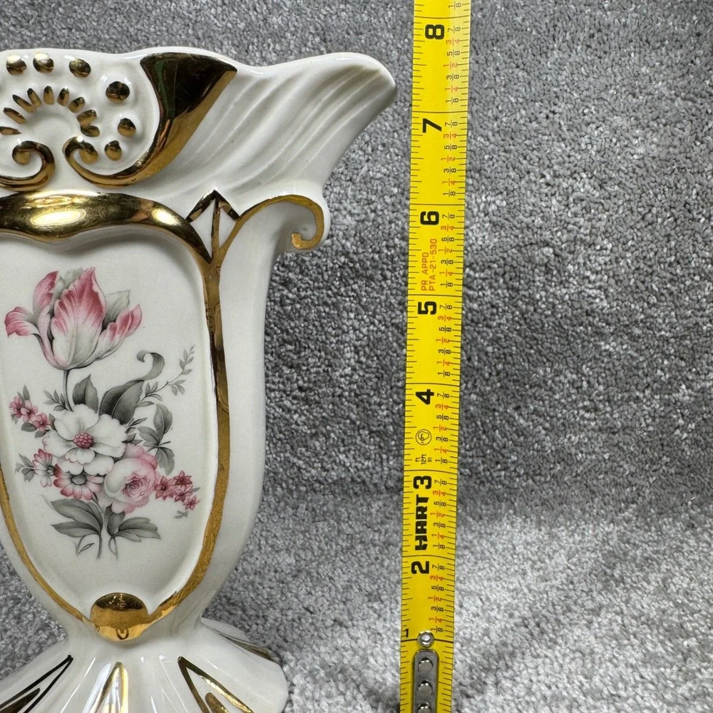 Vintage Floral Design‎ Vase Cream Gold Gilded Tulip Regency